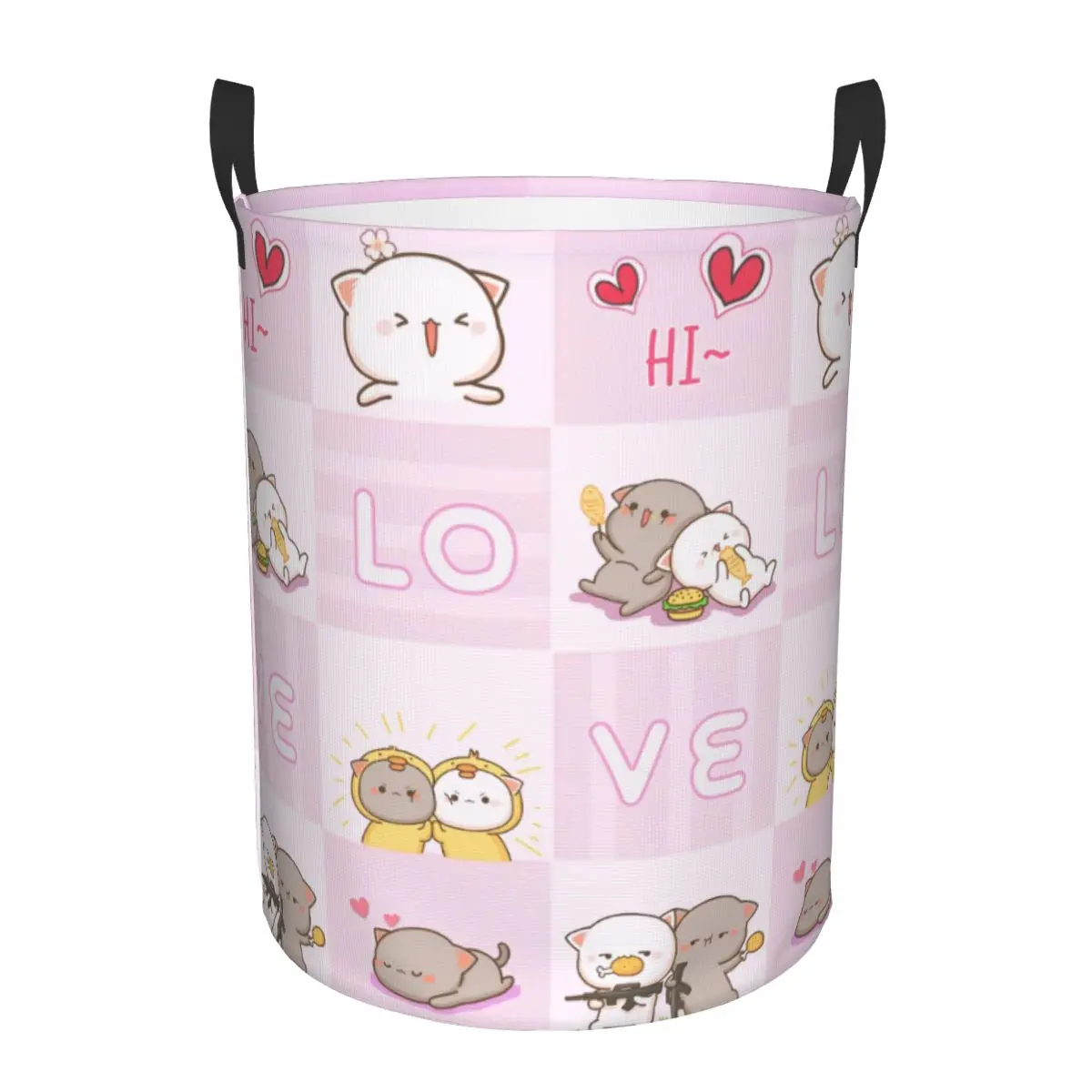 Peach And Goma Laundry Basket Foldable Large Clothing Storage Bin Cartoon Mochi Cat Baby Hamper