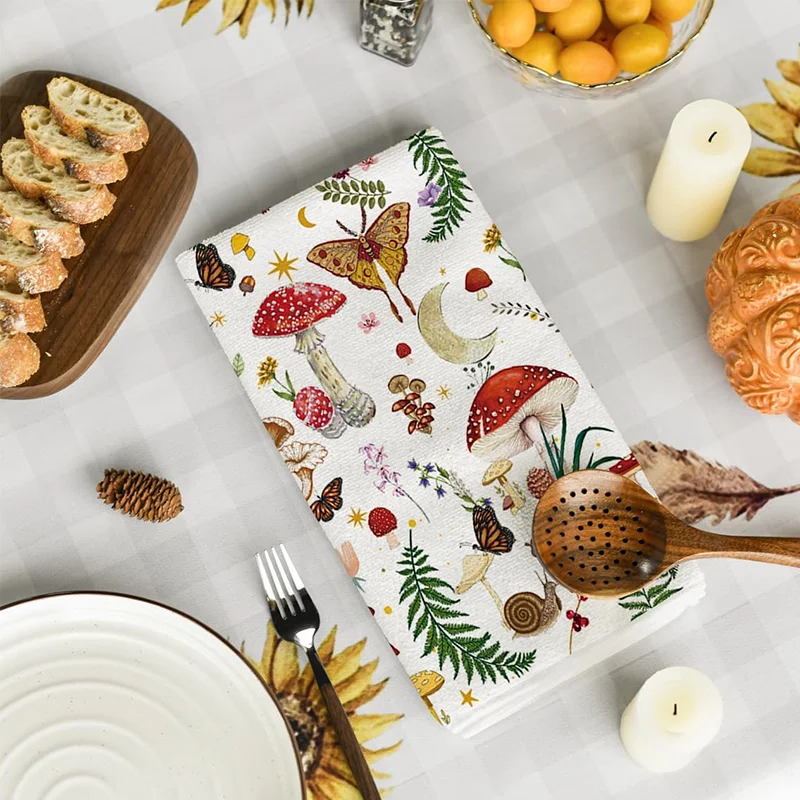 قطعتان، مناشف المطبخ على شكل فراشة الفطر، مجموعة مناشف 40 سم * 60 سم، قماش تنظيف ناعم فائق الامتصاص، منشفة شاي للطبخ والخبز، قماش تنظيف، قماش الأطباق، ديكور المطبخ، أساسيات المطبخ، أساسيات المنزل #4