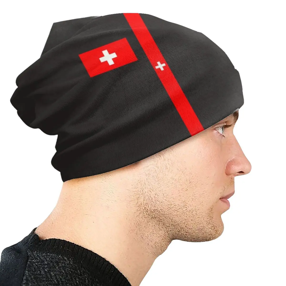 Custom Switzerland Flag Beanie Cap Unisex Winter Warm Bonnet Homme Knit Hat Cool Outdoor Ski Swiss Cross Skullies Beanies Hats