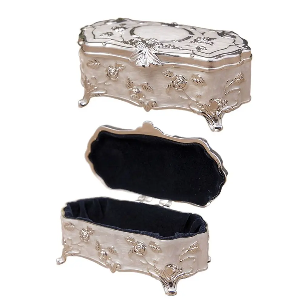 Jewelry Trinket Box European Jewelry Storage Box Zinc Alloy Trumpet Trinket Case Silver-plated Durable Treasure Chest Home