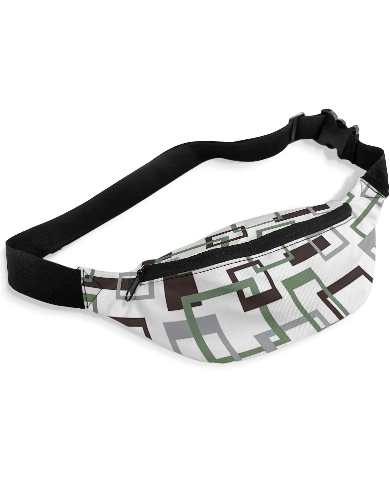 Mid Century Modern Abstract Geometry Green White Men Women Waist Bag Fanny Pack Belt Bag Wallet Pouch Waterproof Banana Hip Bags