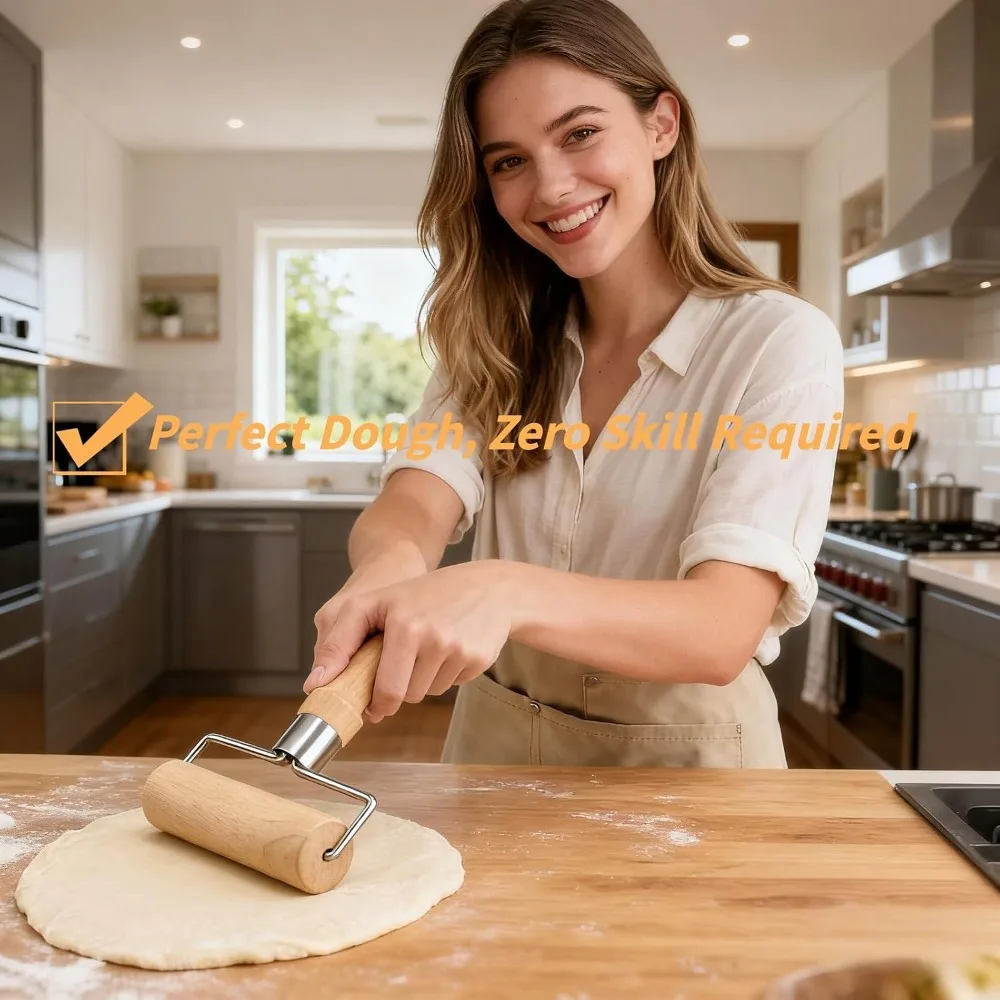 1/2Pcs T Shape Wooden Dough Roller, Handheld Pastry Pizza Roller, Wooden Rolling Pin for Baking, Dumpling Skin, Pie Crust