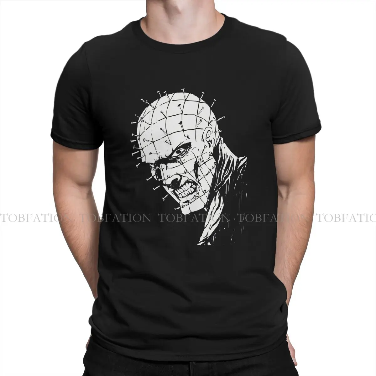 Hellraiser Horror Movie Creative TShirt for Men Hellraiser's Cenobite Pinhead Round Neck Pure Cotton T Shirt Distinctive