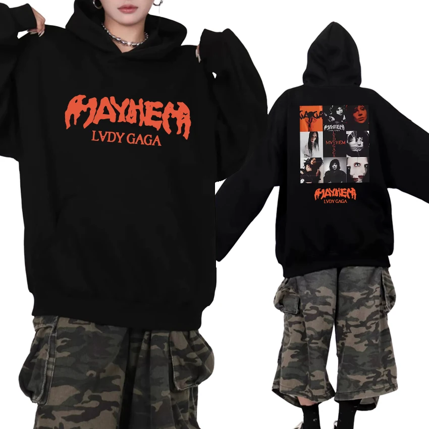 

High Quality Lady Gaga 2025 New Album Mayhem Graphics black Hoodie Unisex vintage Casual streetwear Men women Fleece Sweatshirt