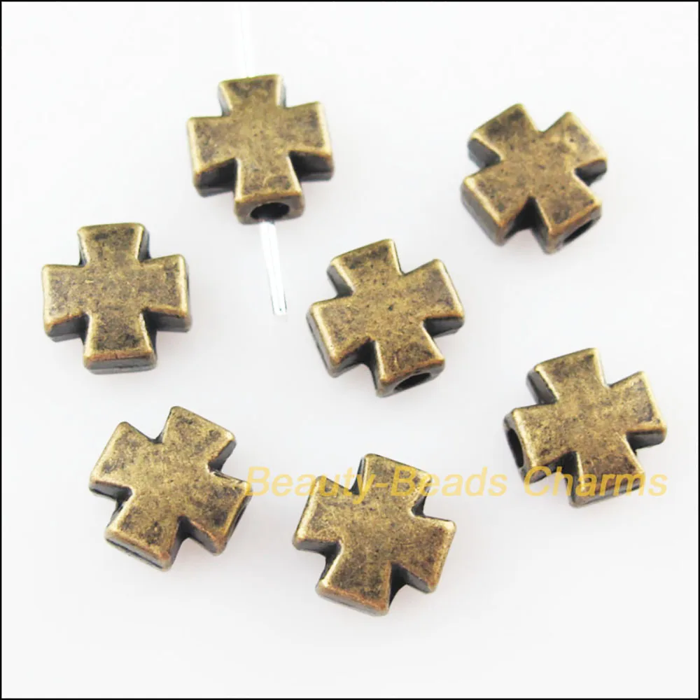 30New Tiny Smooth Cross Charms Antiqued Bronze Color Spacer Beads 8mm