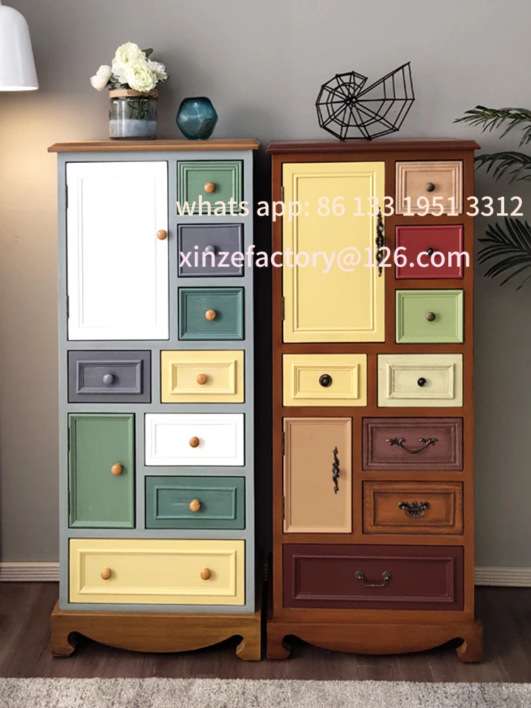 

Customizable American solid wood chest, living room, bedroom storage, Mediterranean style drawer storage, chest of drawers, pain