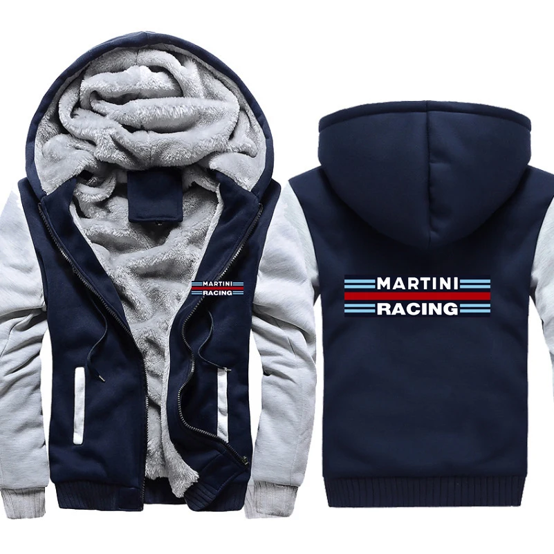 Man's Hoodies Martini Racing Print Jacket Men Casual Winter Thicken Warm Fleece cotton Zipper Raglan Coat Male Tracksuits