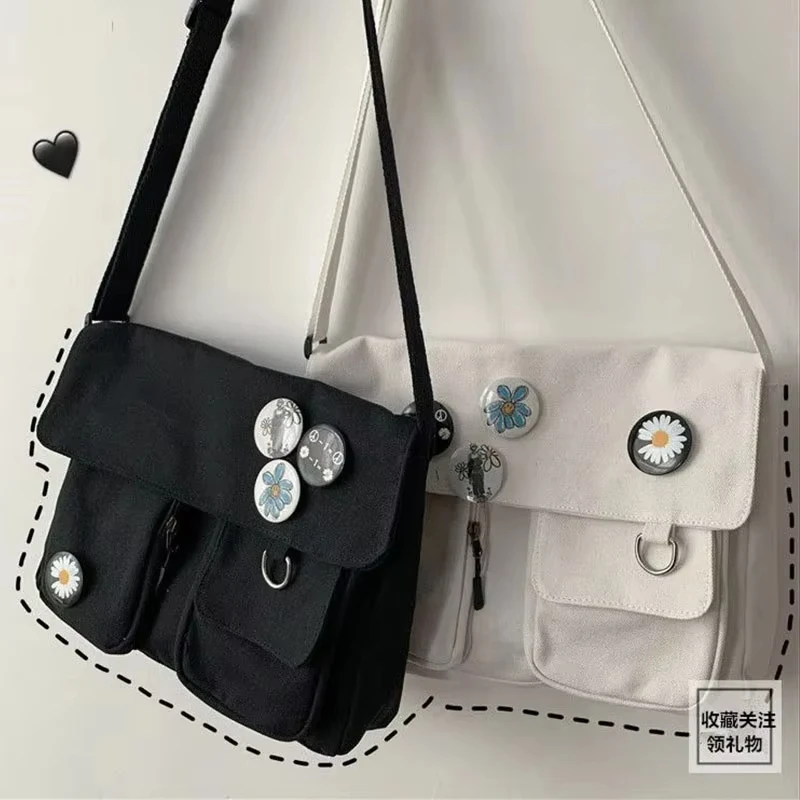 Bonito saco de lona selvagem estudante bolsas femininas bolsa de ombro feminino japonês harajuku diagonal crossbody sacos para menina bolsa bolsas