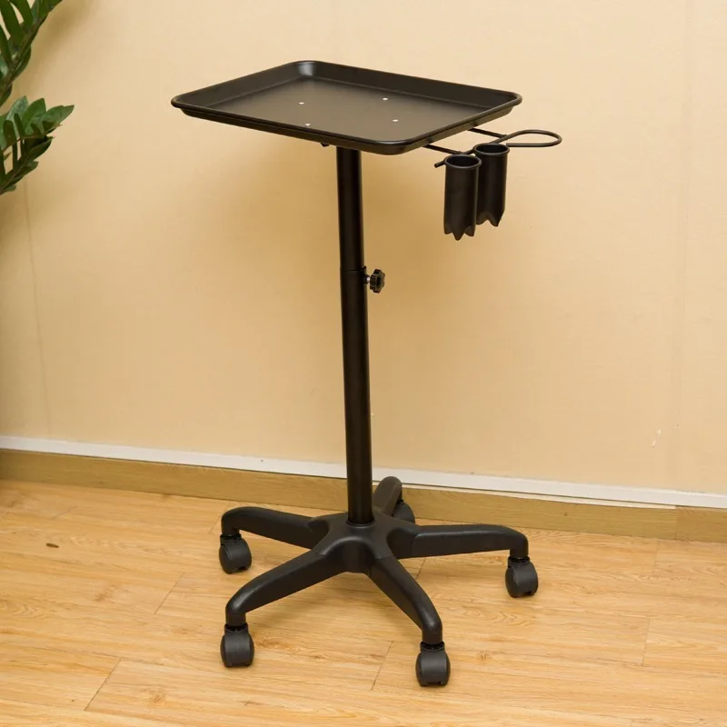 

Adjustable Height Salon Rolling Cart with 2 Cups and Metal Ring Tattoo Tray on Wheels