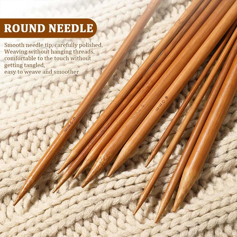 Ensemble d'aiguilles à tricoter en bambou, 75 pièces, 20cm, fil à tricoter carbonisé à Double pointe, tissage artisanal (2.0mm-10mm)