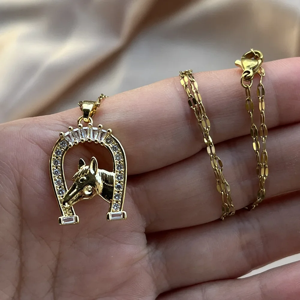 Gold Plated Horse Silhouette Necklace Women Stainless Steel Fashion U-shaped Horseshoe Collar Necklaces Jewelry Birthday Gifts