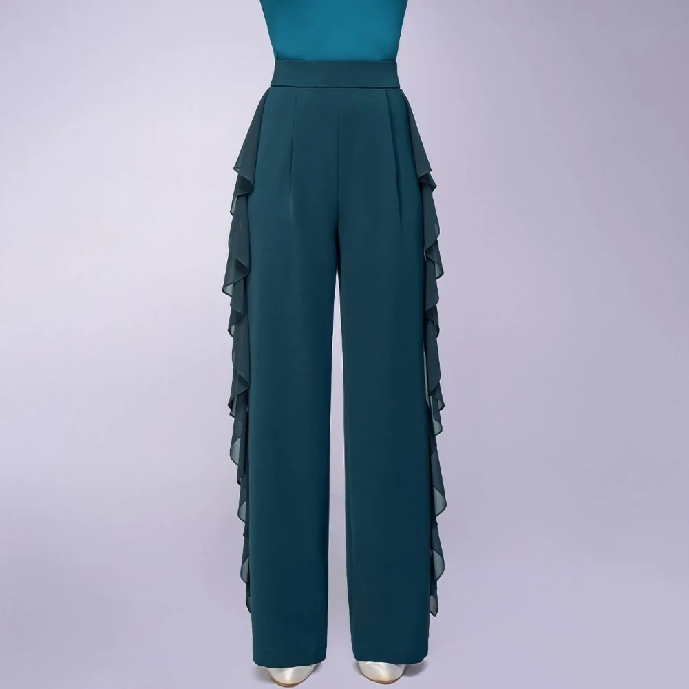 フローティングヤーン社交ダンスストレートレッグパンツ練習パンツブラック新標準競技ダンスパンツブルー社交ダンス