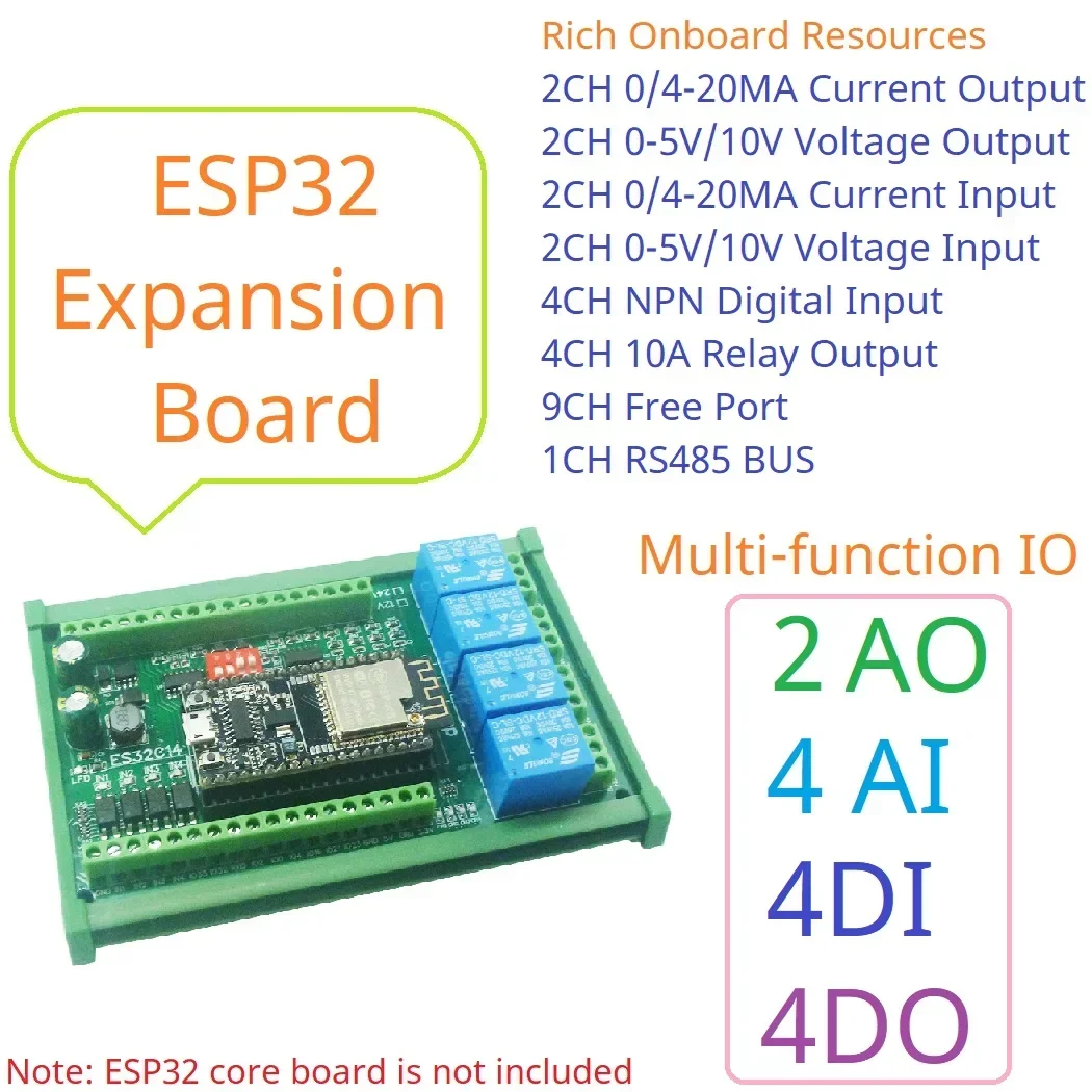 

DC 12V 24V ESP32 Expansion Board Digital Analog DAC ADC IO Wifi Relay Switch ES32C14 Module for Arduino PLC Smart Home IOT Diy