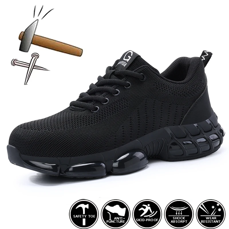 

Steel Toe Shoes for Men Lightweight Work Shoes Air Cushioned Sneakers Indestructible Construction Industrial Work Safety Sneaker