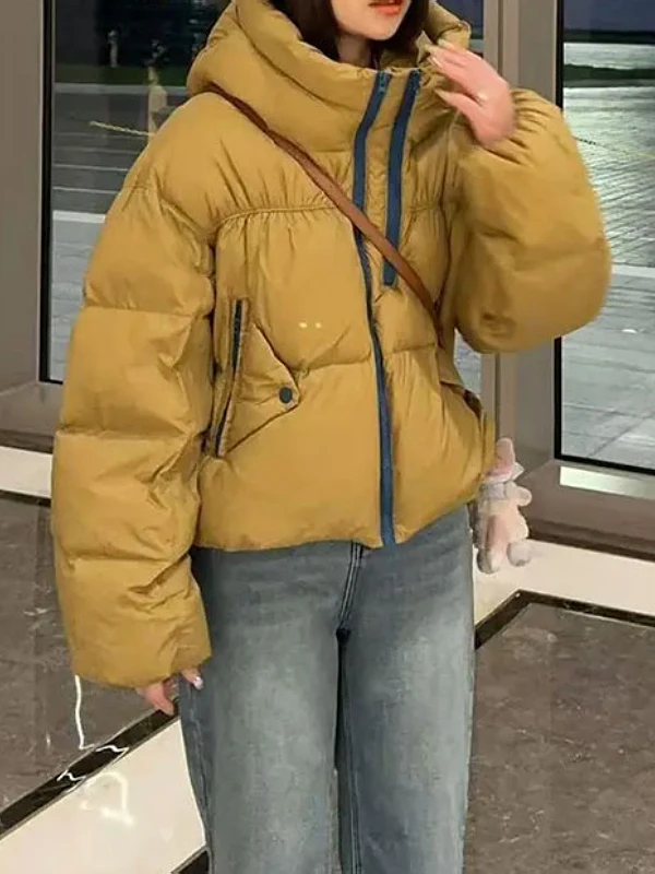 

Women's Hooded Double Zipper Thiened Cotton Jaet Spring 2026 plus Size Warm Bread Sle Coat Korean Sle Loose Fit