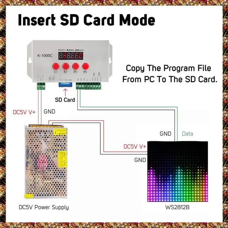 Контроллер SD-карты BTCL K1000C Контроллер RGB WS2801 WS2811 WS2812B LPD6803 Светодиодный контроллер программы 2048 пикселей DC5-24V Легко устанавливается