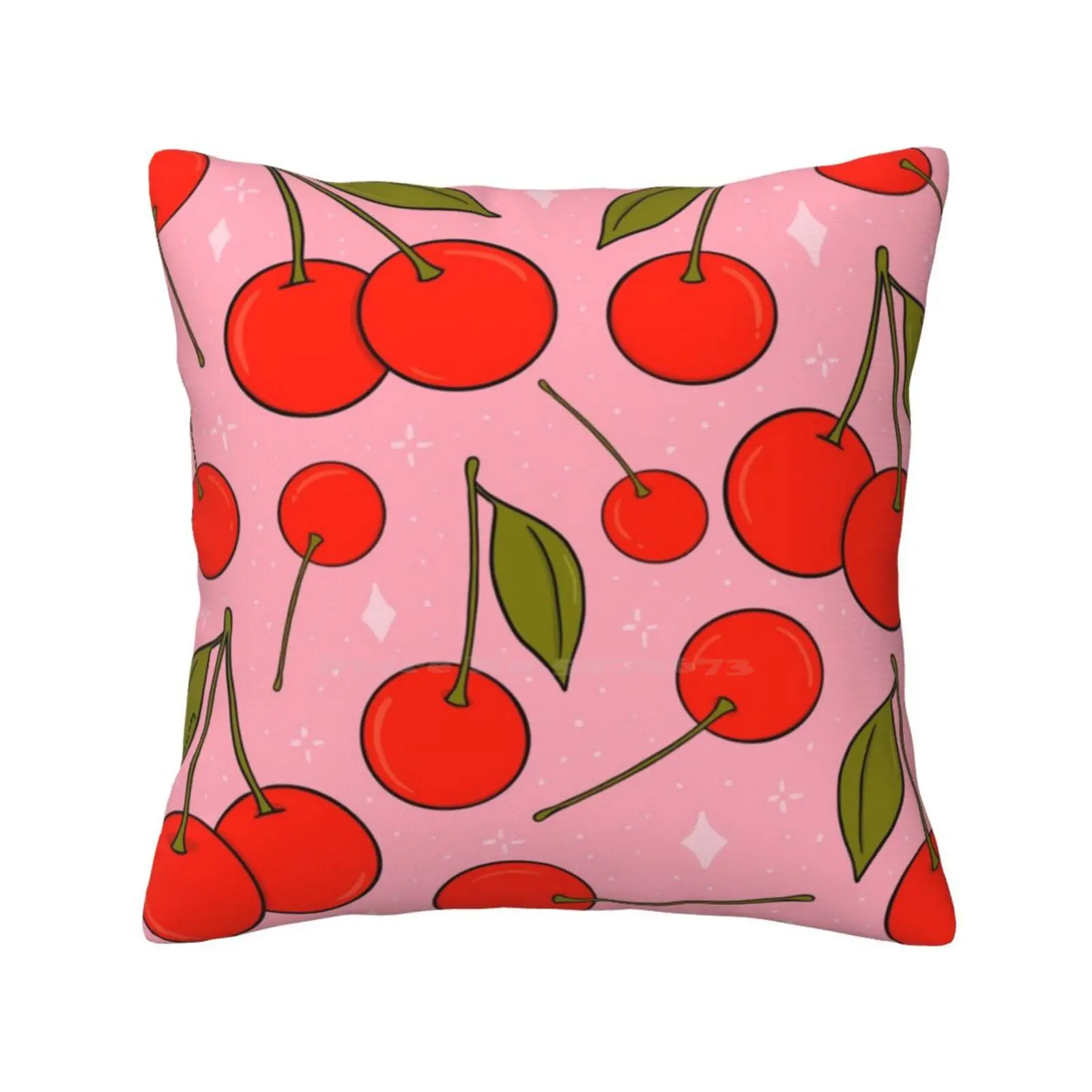 Cherries On Top Pillows Case Bedroom Home Decoration Cherry Cherries Fruit Food Pattern Pink Red Green Cute Sparkle Glitter