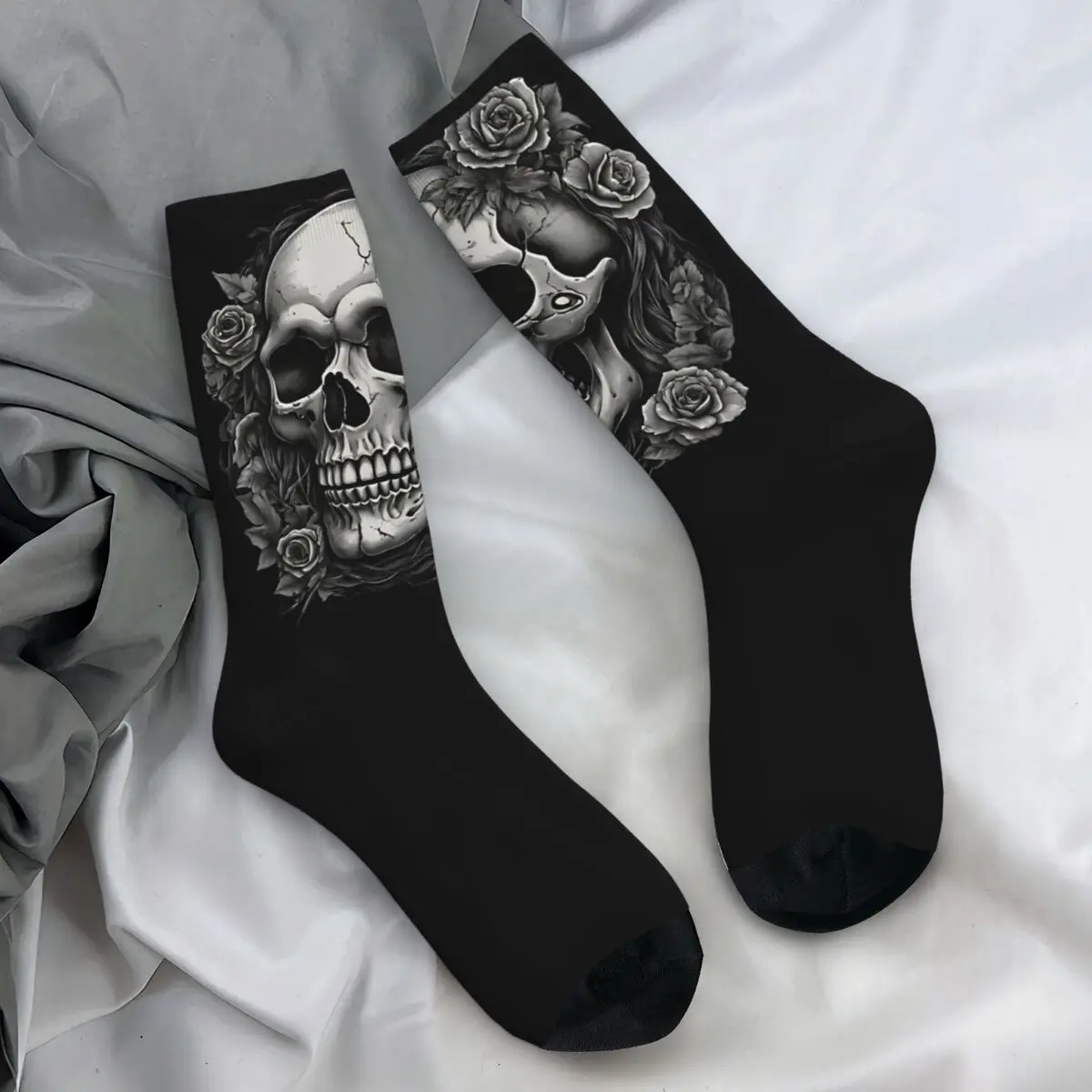 Monochrome Camouflage Skull Roses Socks Winter Stockings Gothic Men Quality Socks Graphic Skateboard Non Slip Socks