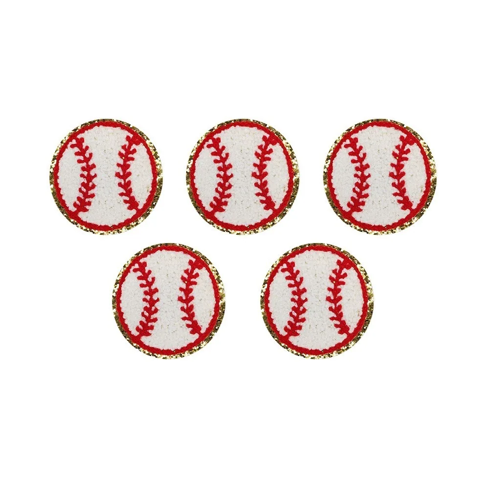 5PCS Balls Game Clothing Iron on Patches Chenille Embroidered Apparel Repair Patches Gold Edged Baseball Basketball