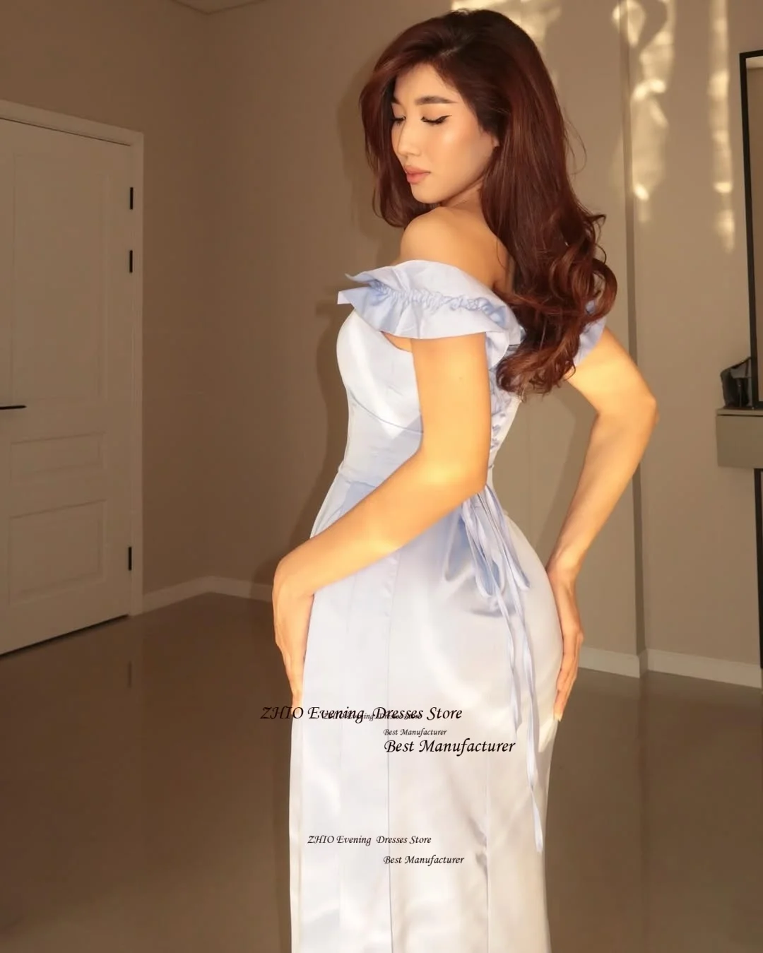 ZHIO новый дизайн атласное вечернее платье со складками трапециевидной формы без бретелек вечернее платье с открытыми плечами и кружевной спинкой платье для выпускного вечера по индивидуальному заказу