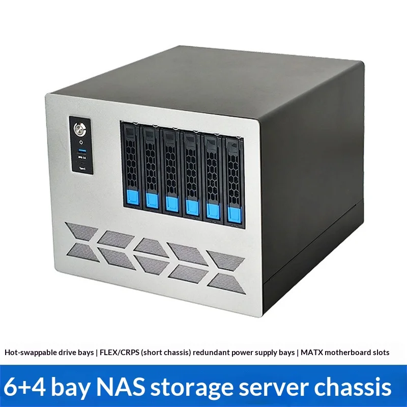 Enterprise-Grade 10-Bay NAS Enclosure – 6 Hot-Swap + 4 Internal, FLEX/CRPS PSU, Tool-Free