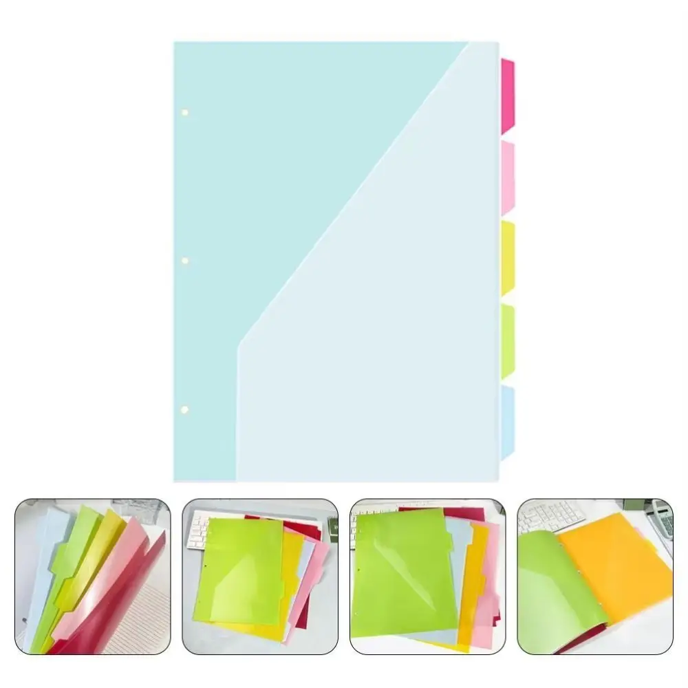 5Pcs Document Organizer Index Page Folders Colored Labels 3 Holes Binder Dividers Pockets Separator Wear-Resistant