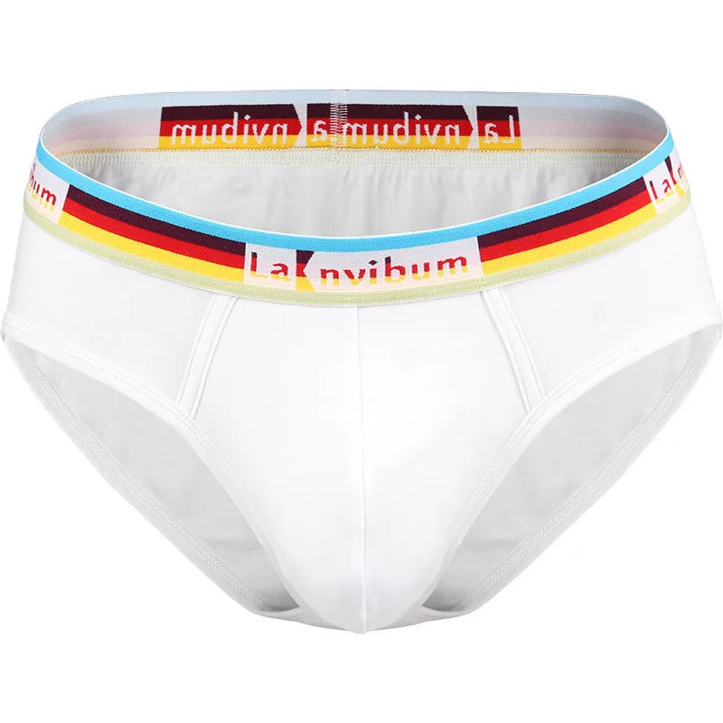 

2025 Men's underwear triangle pants cotton mid waist solid color rainbow belt sexy design