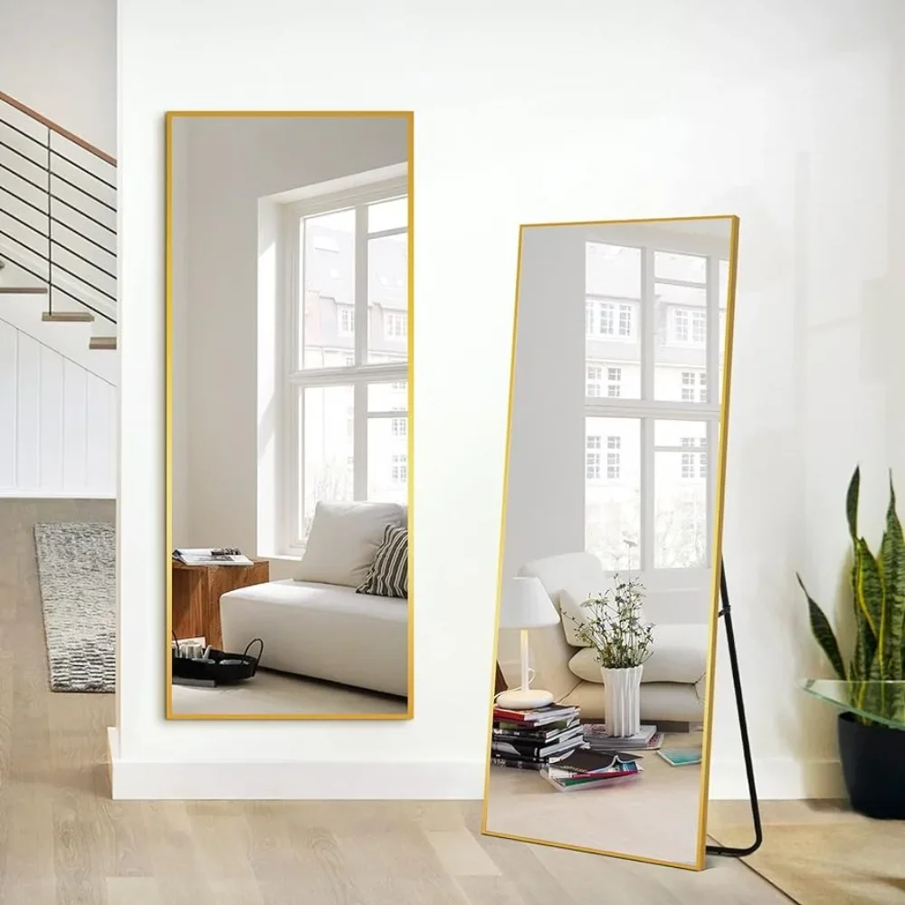 

Full Body Mirror Full Length Gold Aluminum Alloy Stand Wall Hanging Mirrors for Wall Bedroom Bathroom Living Room