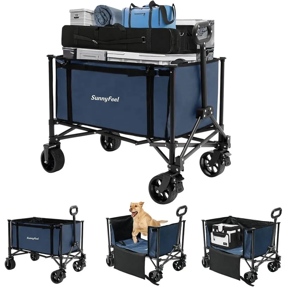 

Wagon Cart Foldable, Standard Borderless Version Collapsible Wagon with 220 LBS Max Load, Up to120L Foldable Grocery Cart with S