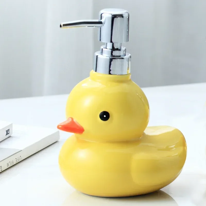 Cute Yellow Duck Ceramic Soap Dispenser Cartoon Hand Sanitizer Bottle Shower Gel Shampoo Soap Dispenser Cute Soap Dish