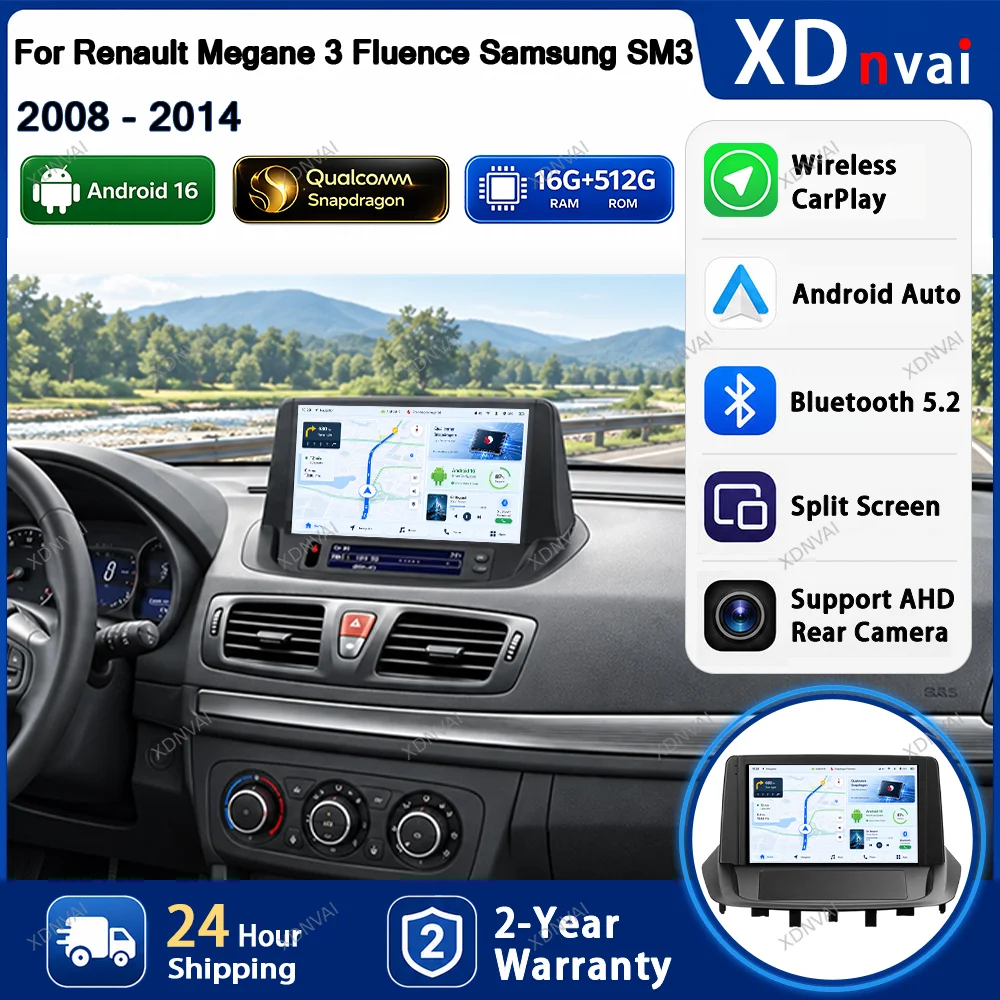 Android 16 Multimedia Car Radio Video Player For Renault Megane 3 Fluence Samsung SM3 2008 - 2014 DSP 5G WIFI RDS Carplay GPS BT