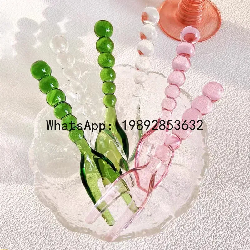 Used glass bead pastry glass tableware spoon fork creative original color pink green glass spoon spoon for home