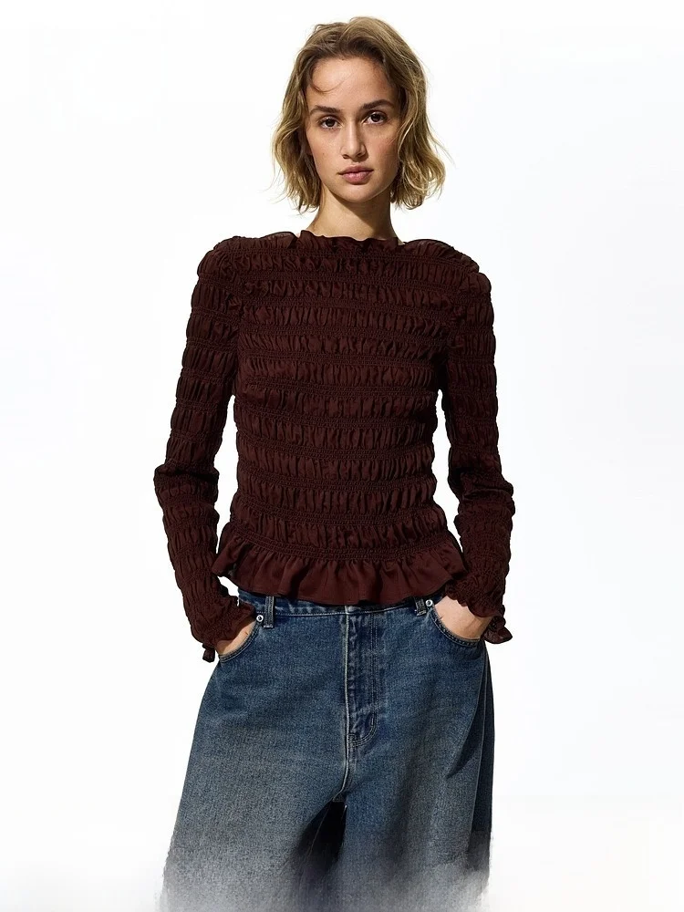 

H&M Women's Shirt Summer 2026 Outdoor Travel Gored Gored Romantic Complex Shirt Casual Style Slim Fit Long Sleeve Polyester F...