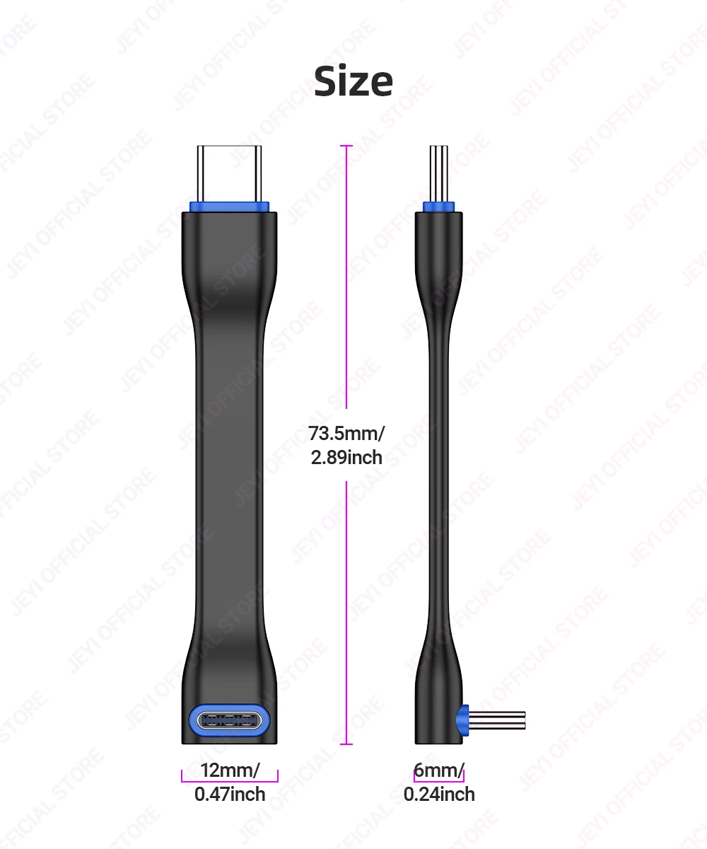 JEYI 20Gbps 90 ° USB-Kabel C zu C PD 3A 60W 75MM Mobile Power USB-C Kabel zum Laden von Powerbanks, MacBooks, Laptops, Tablets, iPhone 15 Pro – Detail 10