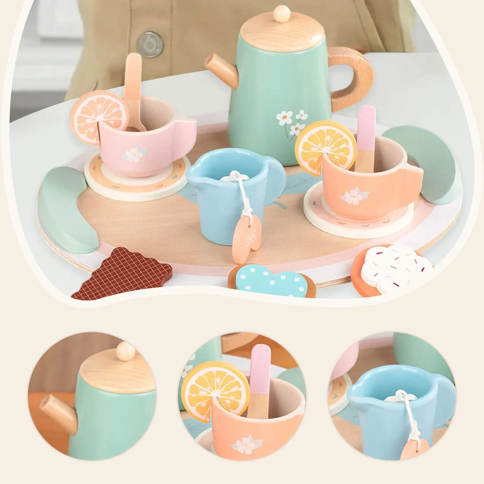 Juego de fiesta de té para niños, juguetes de madera para niñas de 2, 3, 4, 5 y 6 años, juego de té de la tarde, accesorios de cocina para juego de imitación de princesa