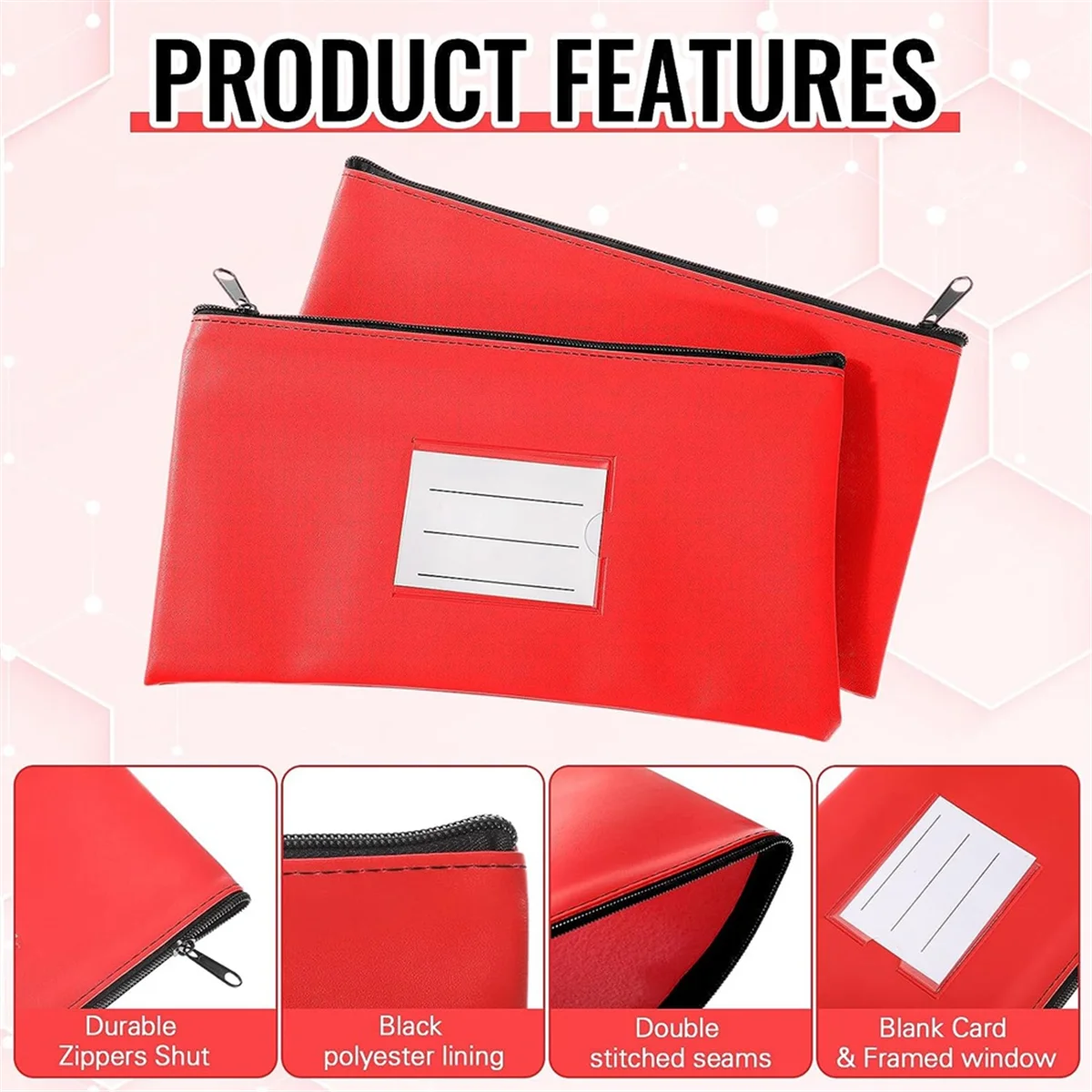 ABQR 6PC sacs d'argent avec fermeture éclair sécurité sac de dépôt bancaire sac d'argent porte-reconte pour pièces d'argent papier cosmétique outil d'argent C