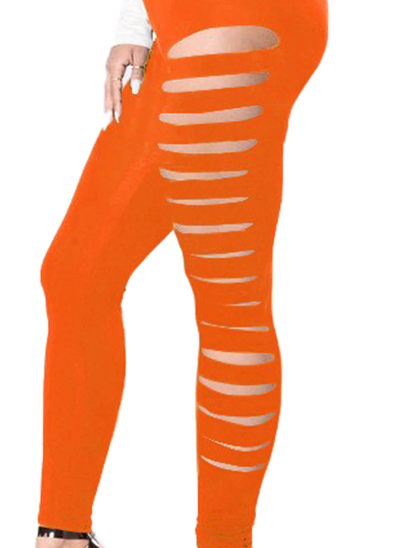 New Spring And Autumn Women Fashion Orange Side Hole Nine Quarter Pants Tight Leggings Women Elastic Side Hole Orange Leggings