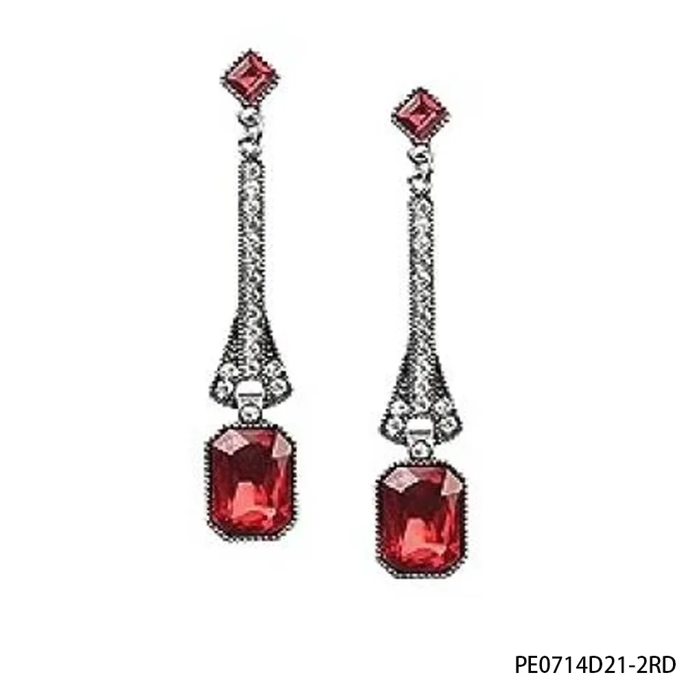 1920s Flapper Drop Earrings – Vintage Gatsby Style Crystal & Gemstone Dangle Earrings for Roaring 20s Party Costumes