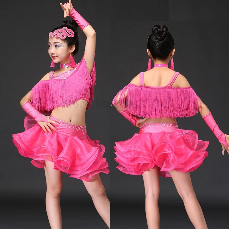 

Fashion Fringe Children's Latin Dance Clothes Child Holiday Stage Performance Fancy Skirt Girls Modern Latin Suspender Dancewear