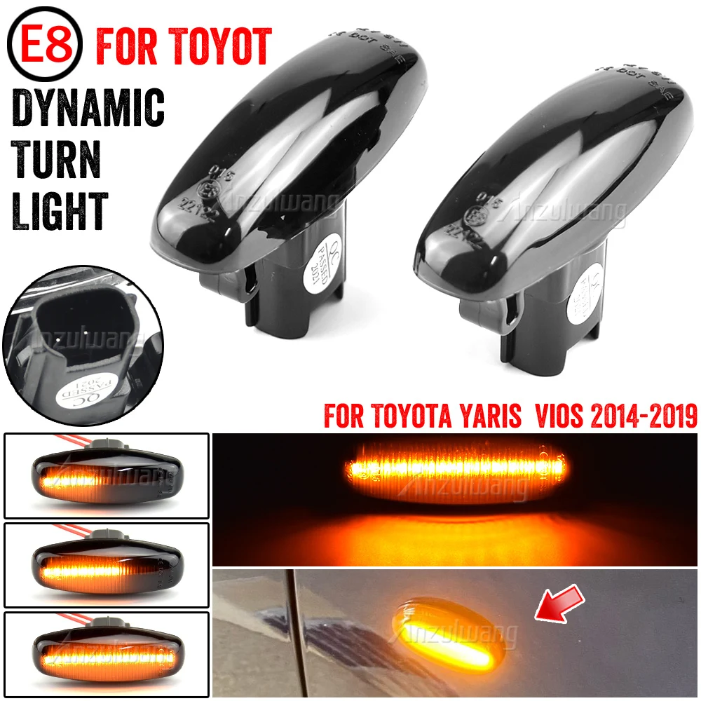 Clignotant latéral dynamique à LED pour Toyota Yadditif Vios, clignotant séquentiel, 2014, 2015, 2016, 2017-2019, 1 paire