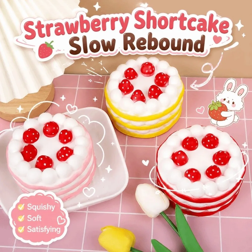 Color Random Simulation Food Toy Strawberry Cake Design PU Material Squeeze Toy Slow Rebound Function Jumbo Size
