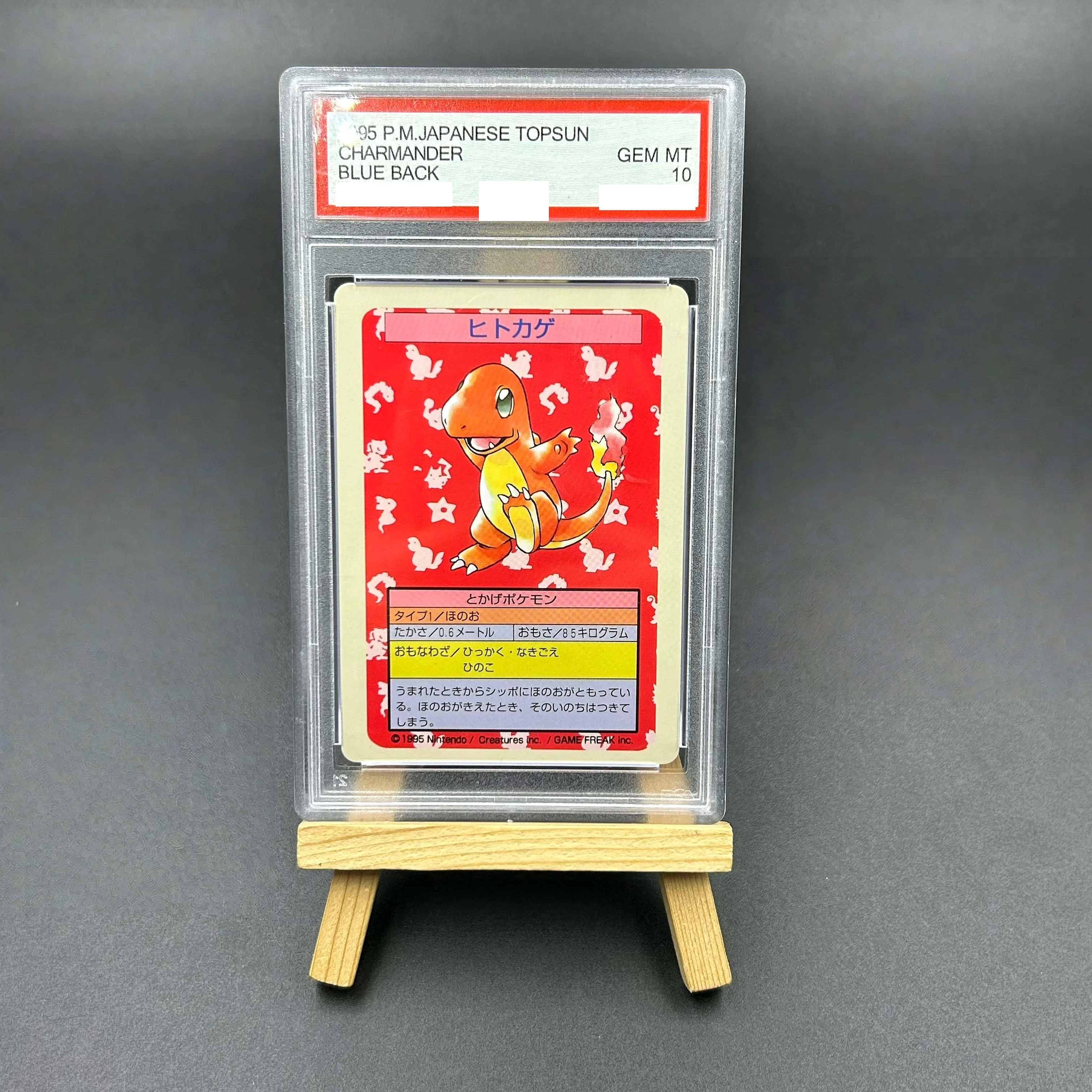 

1995 Pokemon Japanese Topsun Charmander Blue Back Textured Card - Gem Mint 10 Collectible TCG