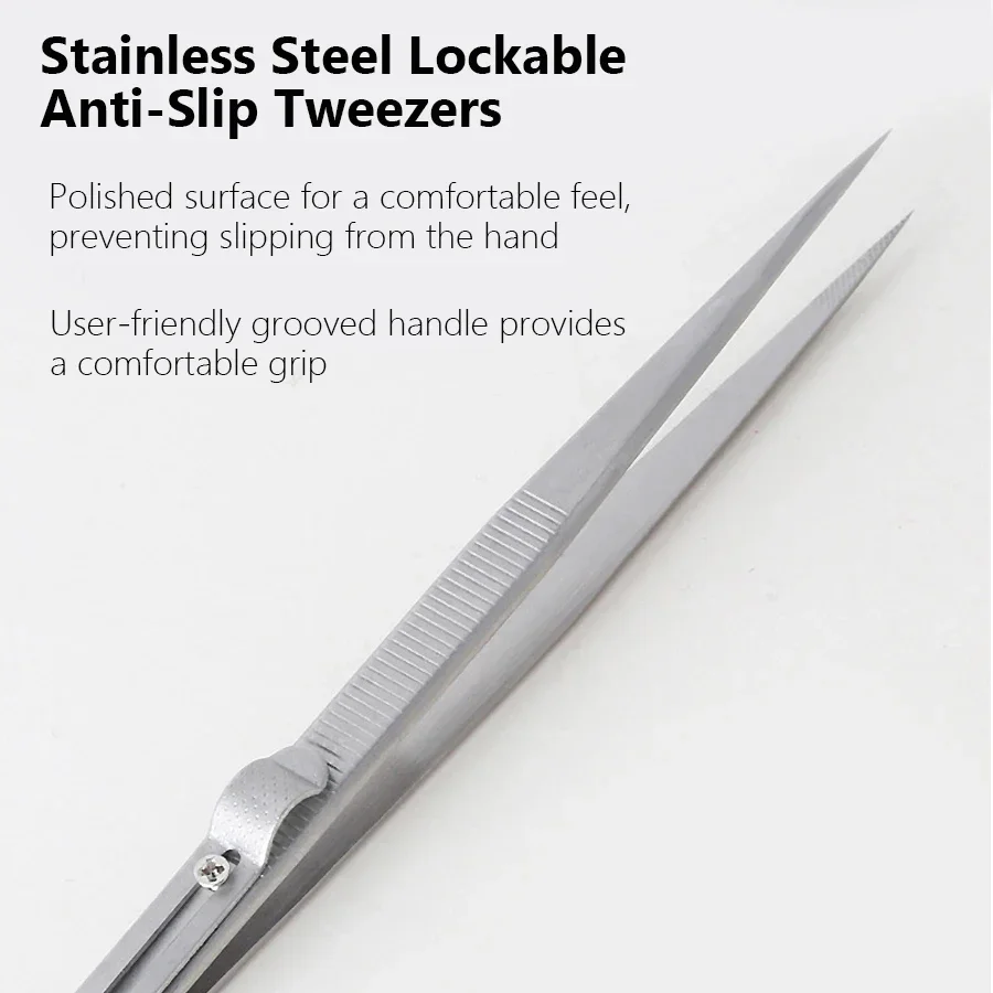 Anti-Slip Lock Nail Art Tweezers Fine Tip Density Rhinestones Gem Beads Pickup Tool for Acrylic Nails Jewelry Application