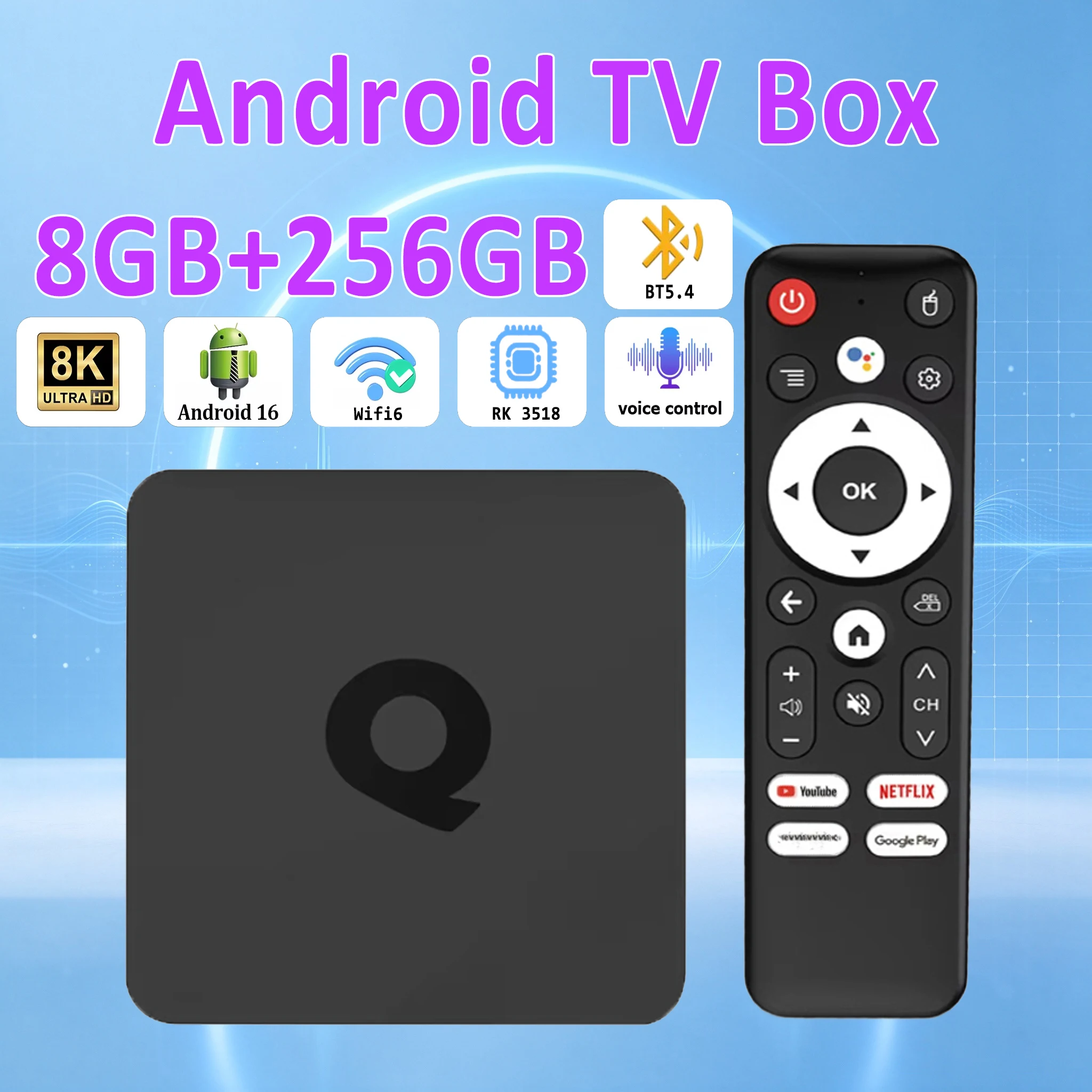 Smart TV Box Q1 Android 16 8GB 256GB Supporto 4K Wifi6 BT5.4 Assistente Vocale Google Lettore Multimediale Home Theater RK3518 Set Top Box
