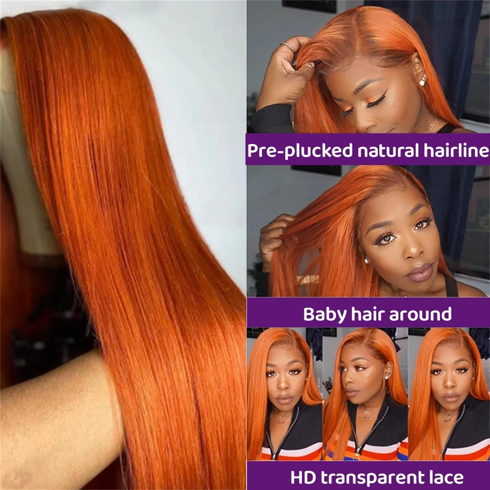 Ginger Orange HD Transparent Lace Frontal Wig For Women 13x6 Front Wigs Human Hair Bone Straight 13x4 Human Hair Lace Front Wig