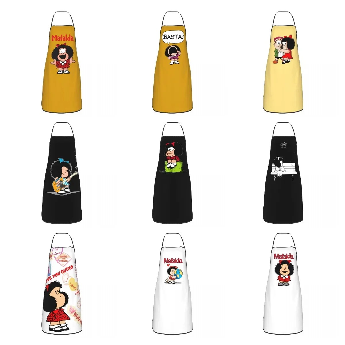 Happy Mafalda Aprons Women Men Argentina Manga Quino Comic Adult Unisex Kitchen Chef Bib Tablier Cuisine Cooking Baking Painting