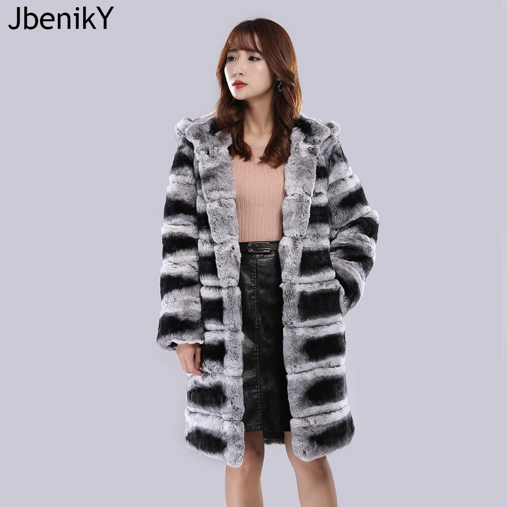 

2024 New Style Long Women Winter Real Rex Rabbit Fur Coat Genuine Fur Luxury Brands Chinchilla Fur Warm Winter Fur Jacket