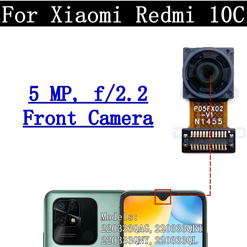 Front Rear Camera Flex Cable For Xiaomi Redmi 10C 220333QAG Frontal Selfie Wide Main Back Facing Camera Glass Lens