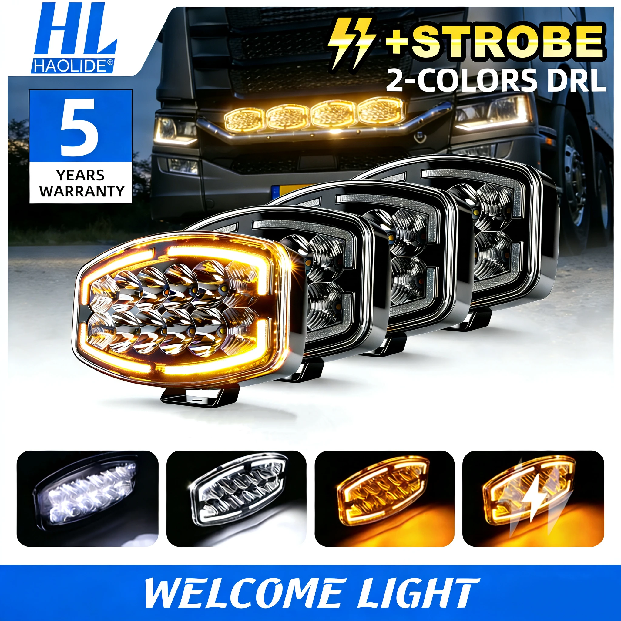 HAOLIDE 10inch LED Work Light White Amber Dual DRL Welcome Light Spotlight Auxiliary Truck Driving Flashing off-road use 12V 24V