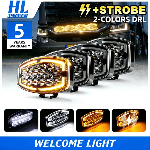 Imagen 1 del producto Luz de Trabajo LED HAOLIDE de 10 Pulgadas, Blanca y Ámbar, Doble DRL, Luz de Bienvenida, Foco Auxiliar para Camiones, Uso Todoterreno, 12V 24V